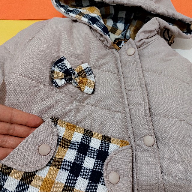 کاپشن کلاهدار زیپ کج آستر 4 خانه بچگانه