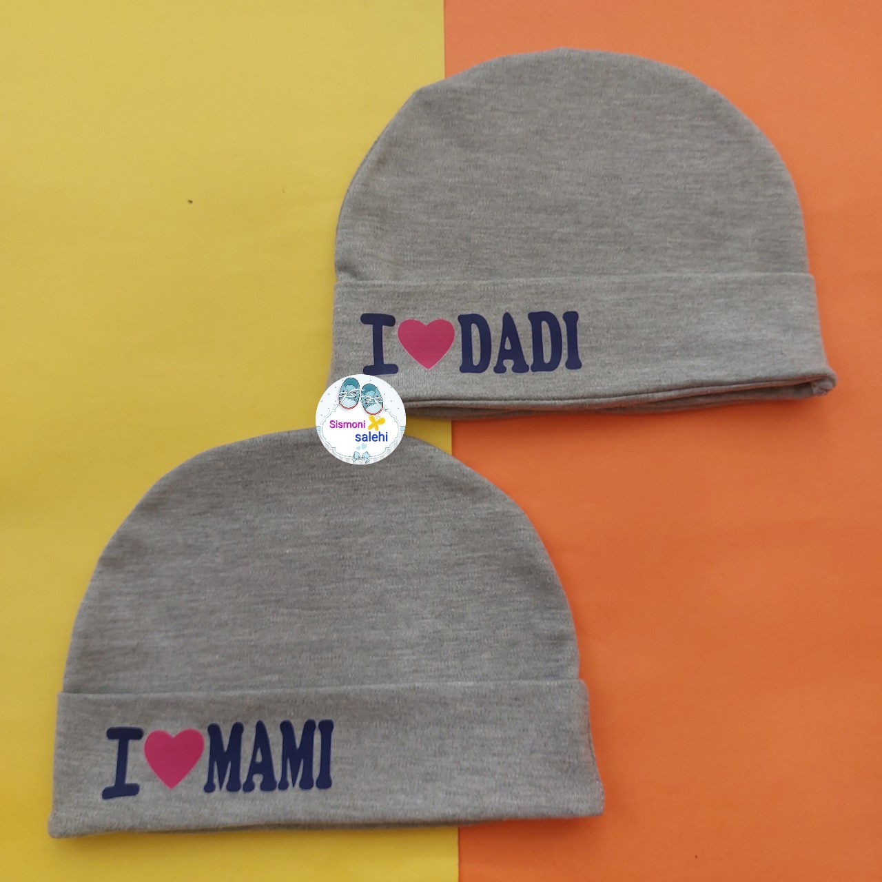 کلاه گرد بهاره I LOVE MOMI & I LOVE DADI طوسی رنگ