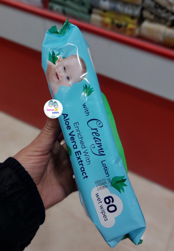 دستمال مرطوب پاک کننده کودک پاکتی ۶۰ عددی