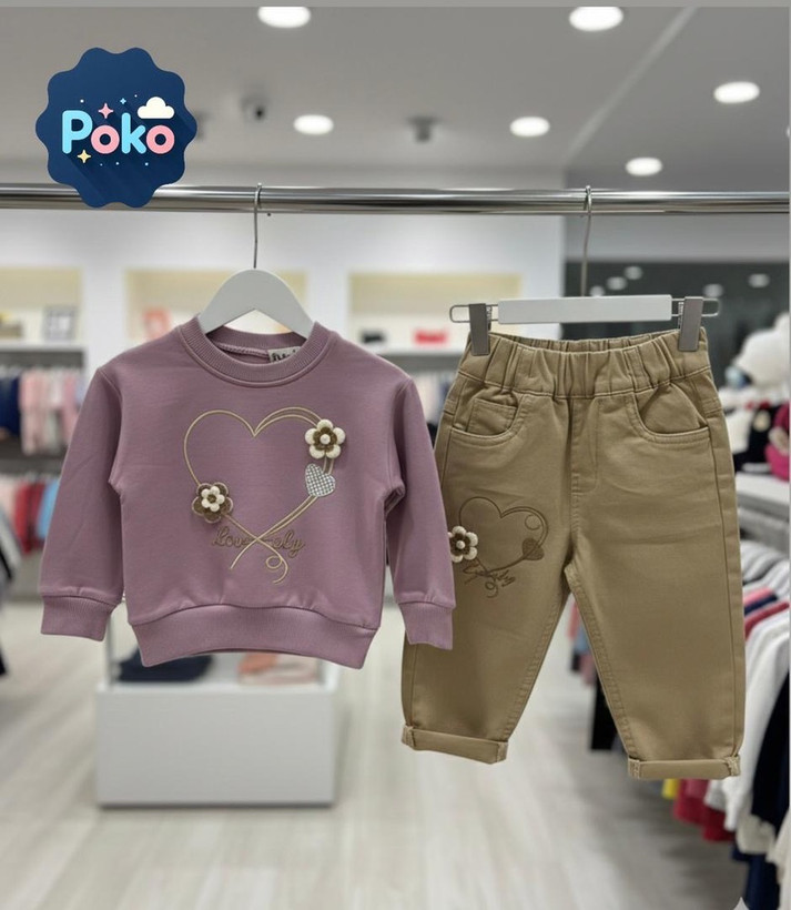 بلوز دورس پنبه و شلوار مام کتان دخترانه poko