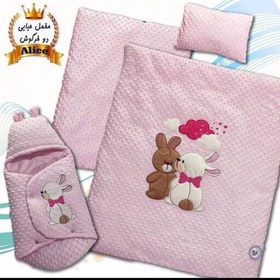 سرویس خواب 4 تکه دو رو مخمل درجه یک از برند آلیس طرح 2 خرگوش