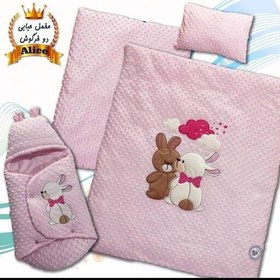 سرویس خواب 4 تکه دو رو مخمل درجه یک از برند آلیس طرح 2 خرگوش